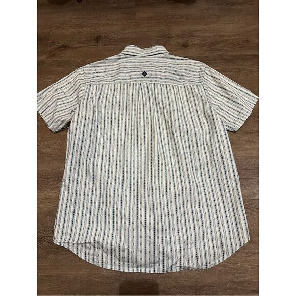 Prana Mens Striped Geometric Button Up Shirt Chest Pockets Organic Cotton Sz M - Picture 5 of 9